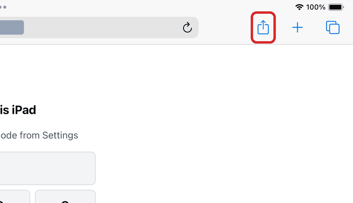 Safari 위쪽 막대 오른쪽 부분. Share 버튼에 빨간 테두리