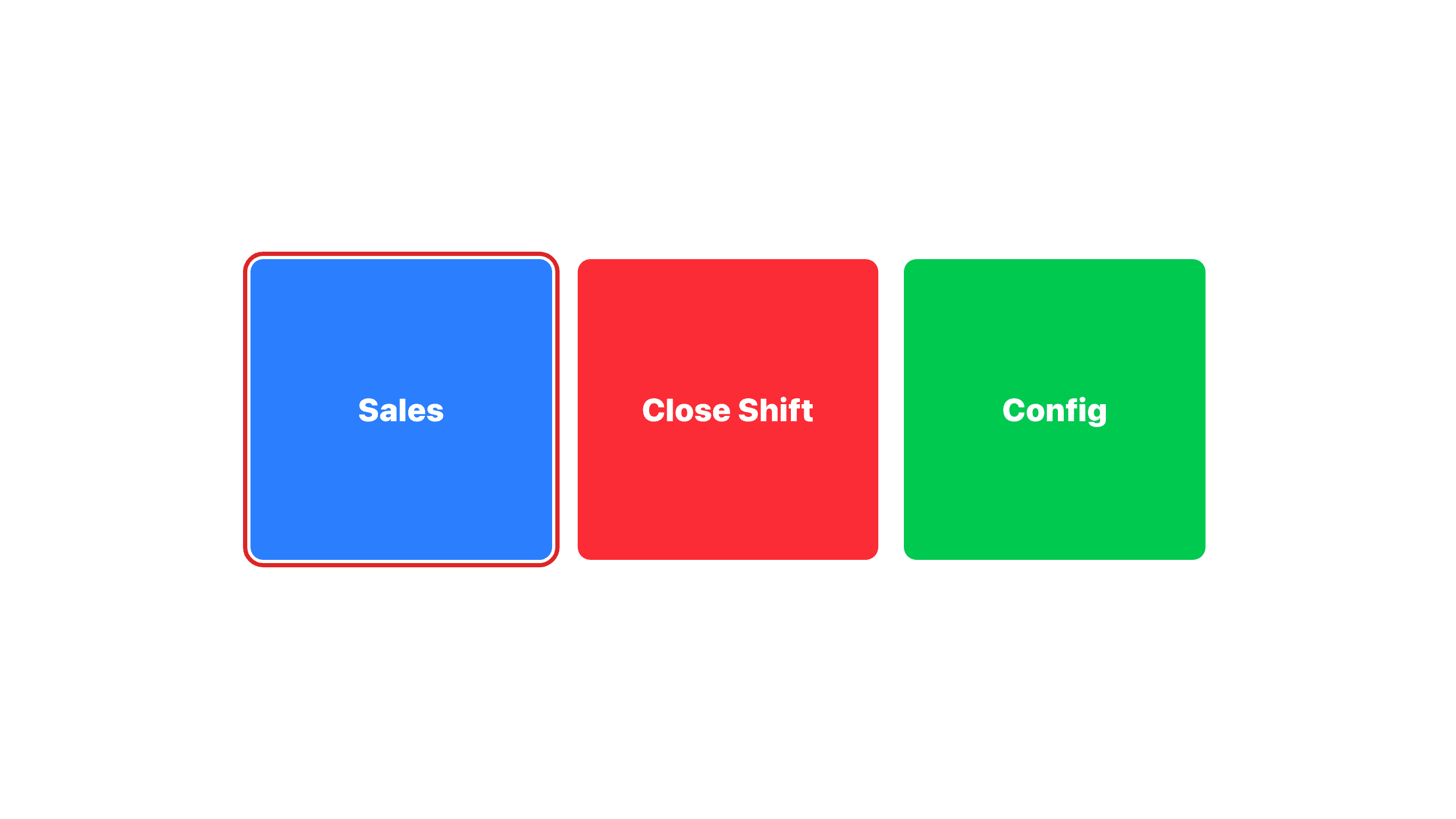카운터 홈 화면. Sales, Close Shift, Config 버튼, Sales에 빨간 테두리